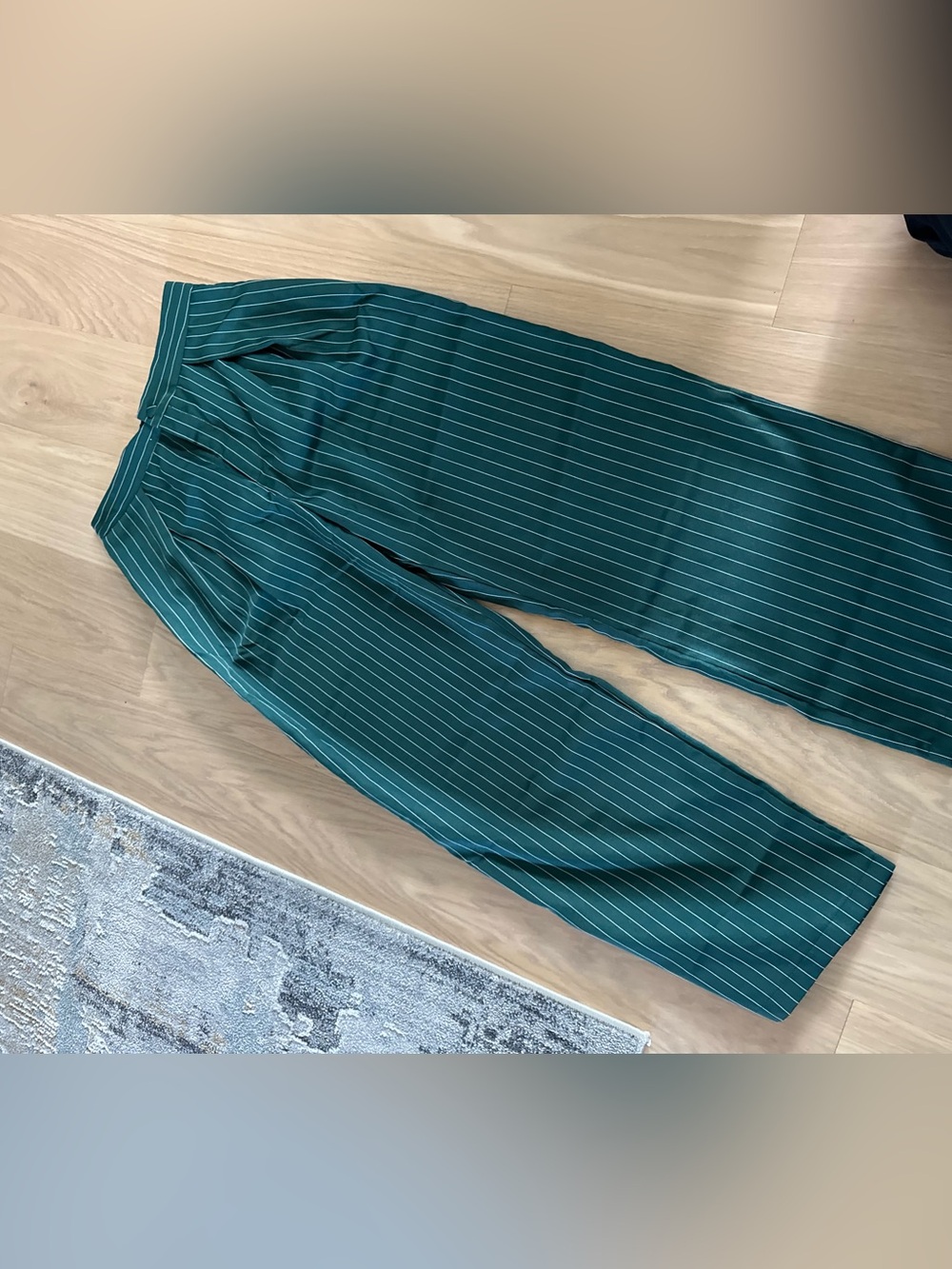 Green Pinstripe Wide-Leg Pants